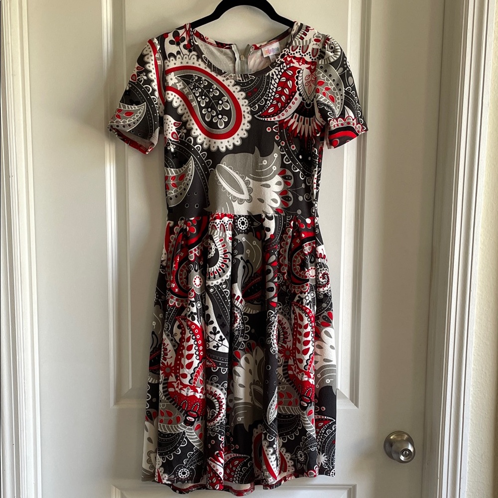 2 for $20 LuLaRoe Amelia dress stunning Red and Black Paisley, pockets zipper